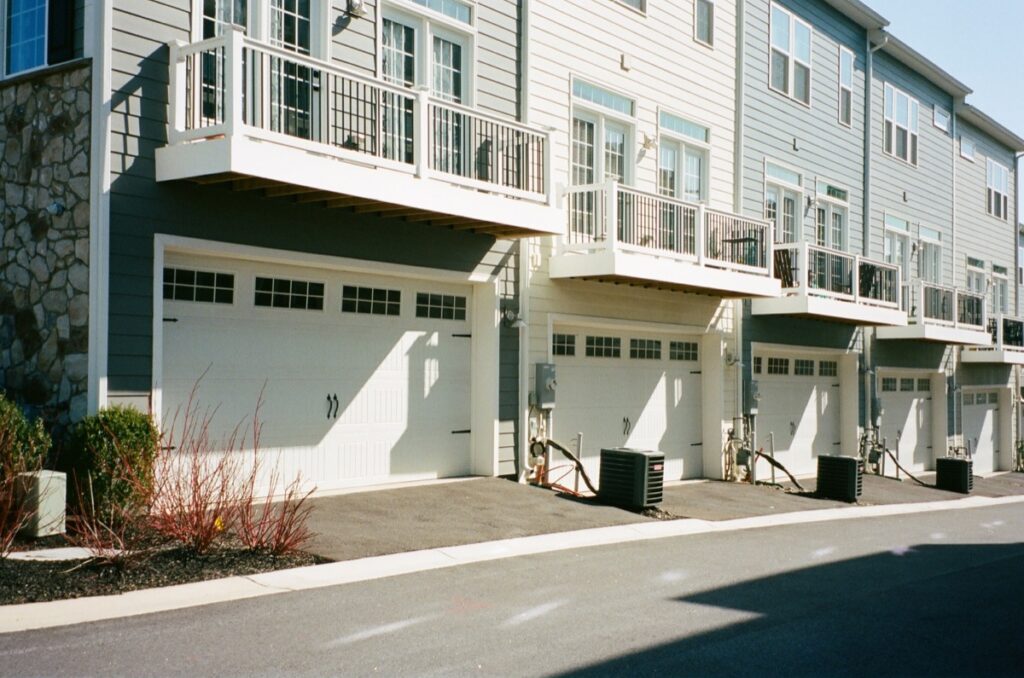 Row of houses with front balconies